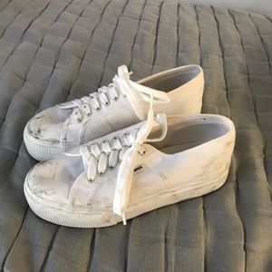 White Superga Platform Shoes